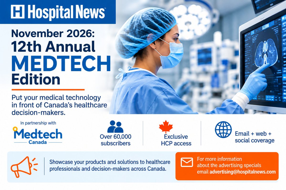 hospitalnewscom's tweet photo. Booking Deadline This Friday October 23rd!
Showcase Your MedTech Innovations to Canada’s Healthcare Decision-Makers!
Hospital News is preparing its 12th Annual MedTech Edition this November, in partnership with Medtech Canada.
Reach 60,000+ subscribers and gain additional exposure through web advertising and social media.

📅 Advertising booking deadline: October 23
📩 For information about our advertising specials, email advertising@hospitalnews.com

#MedtechCanada #MedicalTechnology #HealthcareInnovation #CanadianHealthcare