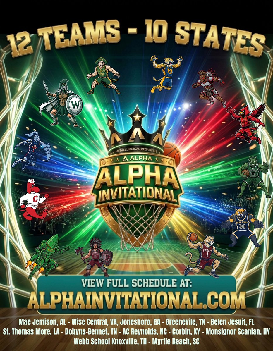 alphakpt's tweet photo. 2026 Boys Field
Dec 19–23 Kingsport, TN
https://t.co/BXDzcw55po

Monsignor Scanlan, NY
AC Reynolds, NC
Webb School of Knoxville, TN
Corbin, KY
Dobyns-Bennett, TN
Myrtle Beach, SC
Jonesboro, GA
Greeneville, TN
St. Thomas More, LA
Wise Central, VA
Mae Jemison, AL
Belen Jesuit, FL https://t.co/FyLuedcmGq