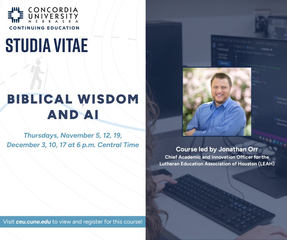 CUNE's tweet photo. This course explores AI through the lens of Luther’s Small Catechism, helping participants consider how to use God’s gifts wisely, responsibly and in service to neighbor.

Learn more and register at https://t.co/mpj9gFbNVE. https://t.co/UtHFTLeGFt