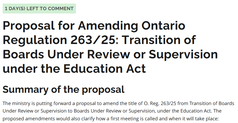 chrisgloverndp's tweet photo. Ford is forging ahead with his plan to ignore the votes that we cast in trustee elections on Monday.

🚨We just found out that the government "consultation" closes today.

🖊️Submit a comment and tell Ford to respect our democratic rights to have our votes respected.

https://t.co/h3hrRCqBuo

CC the submission to my office: CGlover-qp@ndp.on.ca with subject line: Respect School Trustee elections

#onpoli