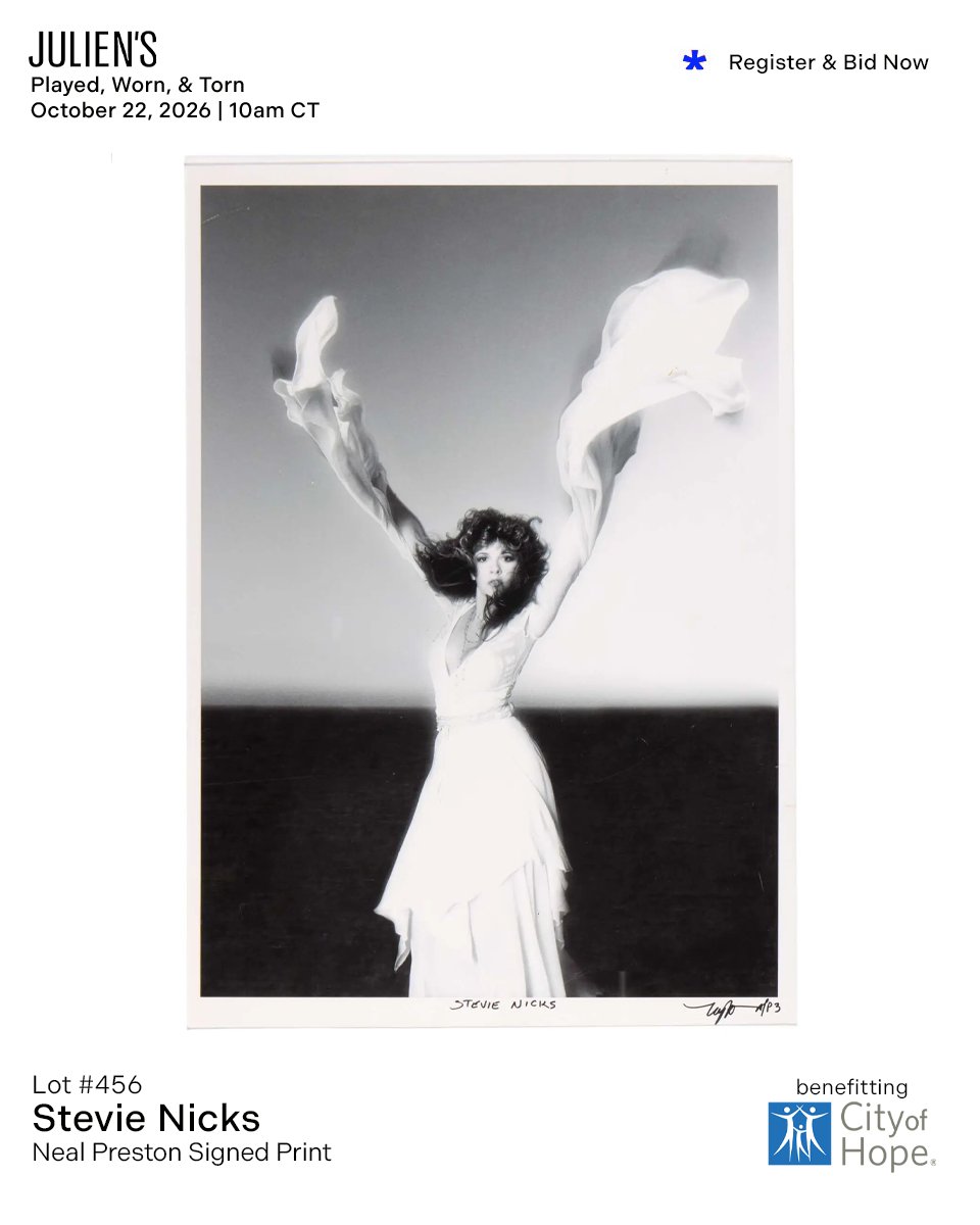 primarywave's tweet photo. Own a piece of music history. Proceeds will support @cityofhope and its work advancing breast cancer research, treatment, and care.

Win items by our legends: @StevieNicks, @AxlRose, @smokeyrobinson, @JacksonBrowne, Pete Townshend, Whitney Houston and more. https://t.co/YL59jl1Dt6