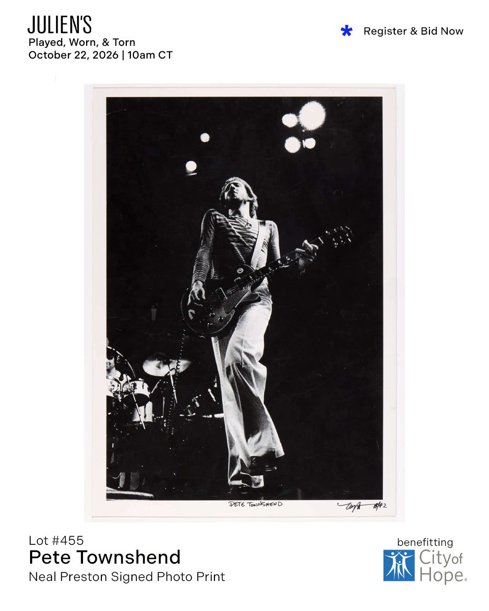 primarywave's tweet photo. Own a piece of music history. Proceeds will support @cityofhope and its work advancing breast cancer research, treatment, and care.

Win items by our legends: @StevieNicks, @AxlRose, @smokeyrobinson, @JacksonBrowne, Pete Townshend, Whitney Houston and more. https://t.co/YL59jl1Dt6