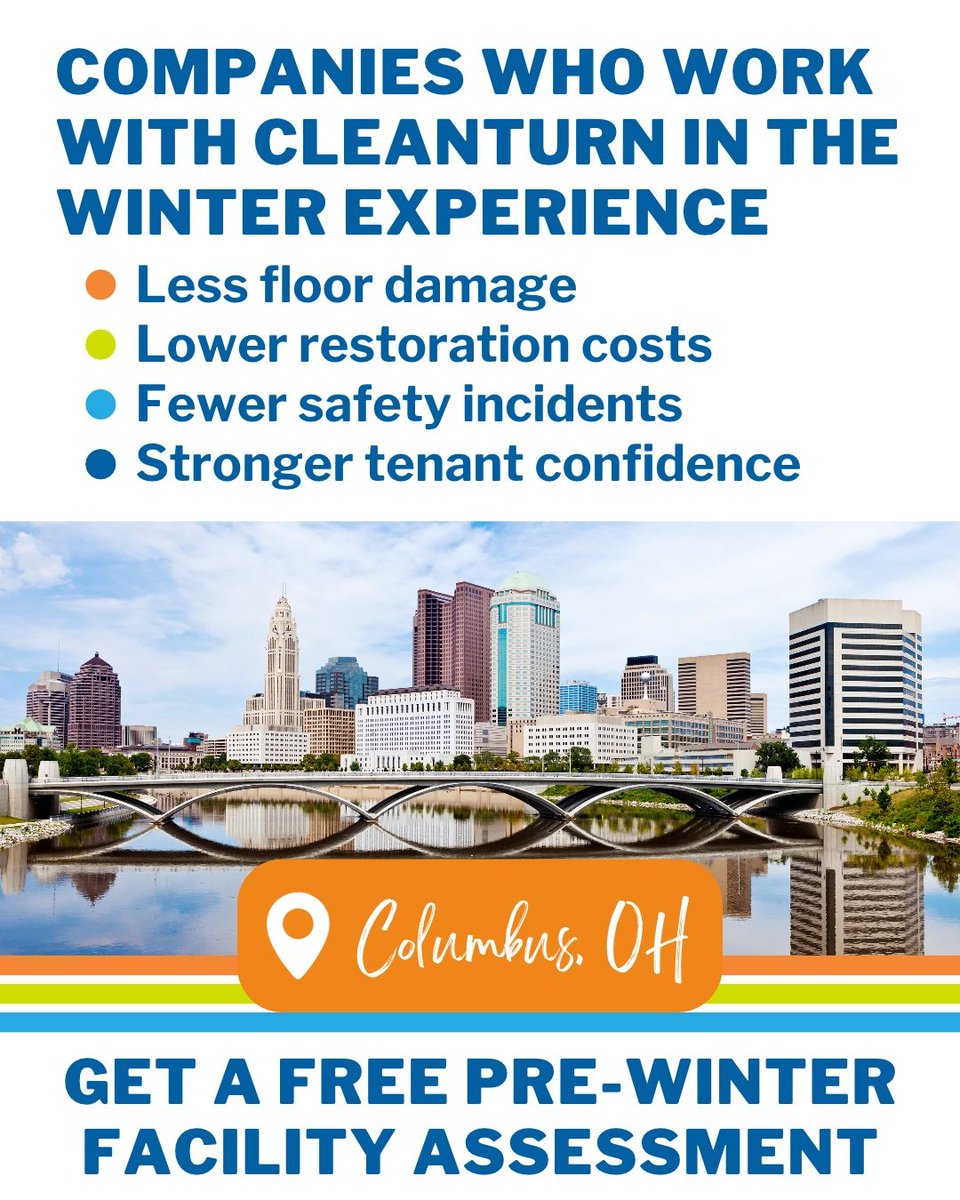 CleanTurnLLC's tweet photo. We want to preserve the value of your facility! That's why, when winter comes, we're prepared with a personalized plan to take care of your facility, review your entry mats, create a salt damage prevention plan, and update safety protocols.

https://t.co/Tdrr4hEwqt https://t.co/tTKLSyRcw0