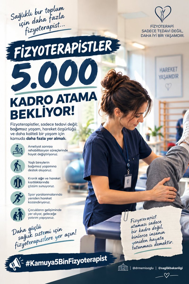 EfsanUnal's tweet photo. @osmkya06 @drmemisoglu 2026 KPSS’de fizyoterapistlere ihtiyaca uygun, güçlü bir kontenjan ayrılmasını talep ediyoruz.

@drmemisoglu
 
@saglikbakanligi

#5000FizyoterapistAtaması . https://t.co/td8ERdxEfd