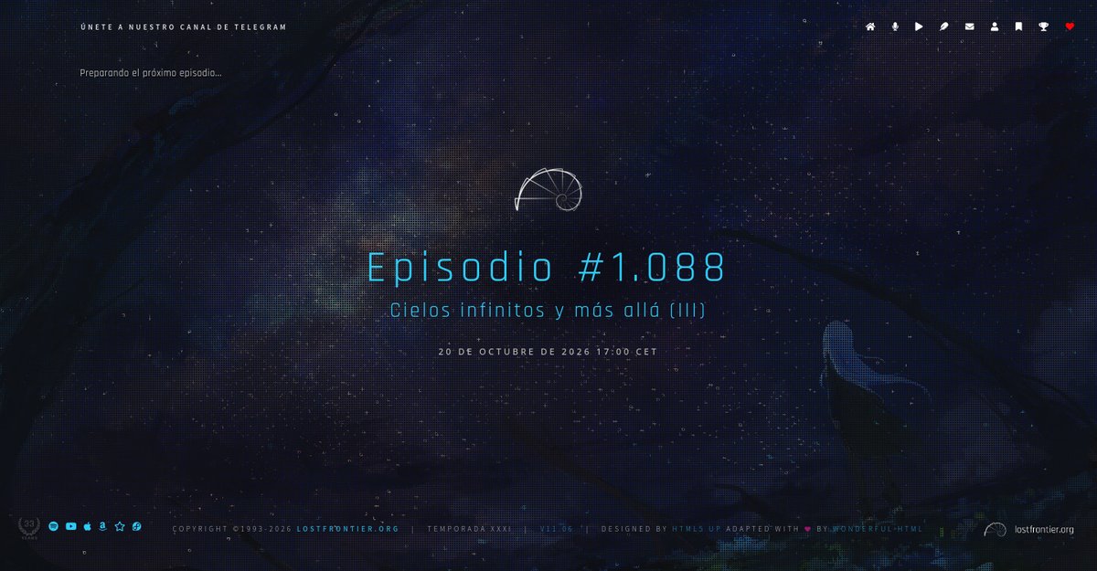 lostfrontier's tweet photo. Hoy es un gran día: ¡hoy hay EPISODIO NUEVO de lostfrontier! 😄
📻 Episodio #1.088 | “Cielos infinitos y más allá (III)“ » https://t.co/10hVn30tPz https://t.co/qj0CsUCZ0u