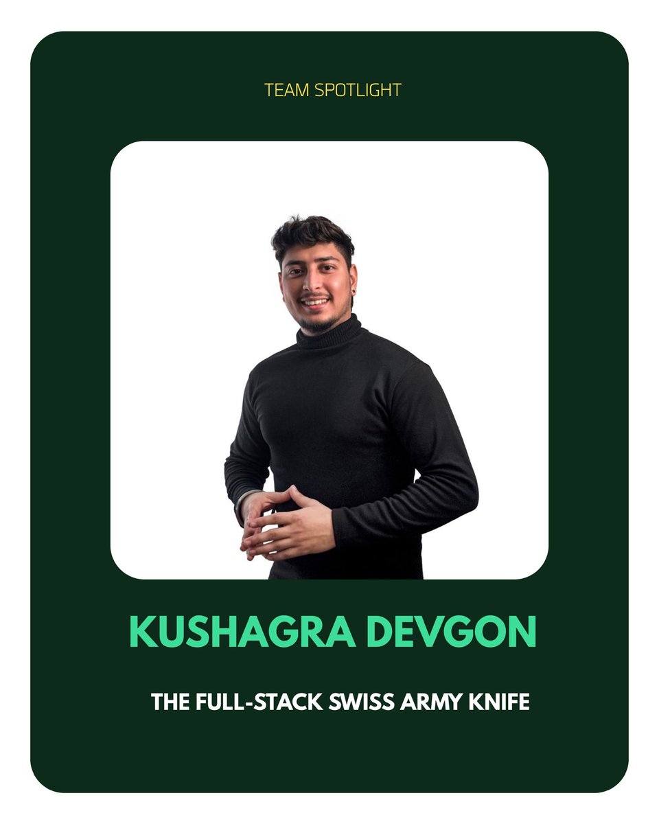 ticmint's tweet photo. Meet Kushagra Devgon, our Full-Stack Swiss Army Knife! 🛠️
Officially a backend engineer, but built for whatever the team needs—from frontend and mobile to problem-solving any roadblock.
#TeamSpotlight #FullStackDeveloper #BackendEngineer #TechTalent https://t.co/r9ASW0Woi3