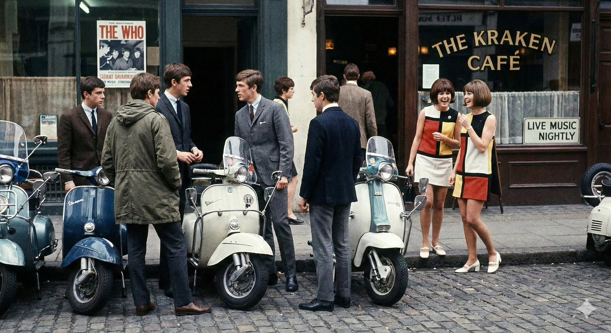 kennylanglea's tweet photo. Mod, from the word modernist, is a subculture that began in late 1950โs London and spread throughout Great Britain in the 1960โs, eventually influencing fashions and trends in other countries #Mods ๐ฌ๐ง #Britain https://t.co/eyRGAc0WTN
