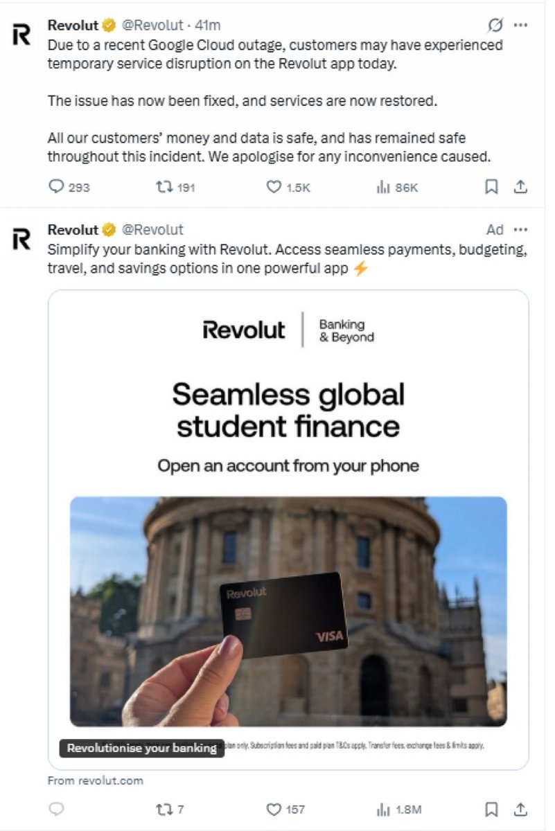 CockroachGaruX's tweet photo. Art and artist – ad placement immediately below the post “seamless payments” and “simplifying your banking with Revolut” 😂😂😂 https://t.co/8XxEImHbEa