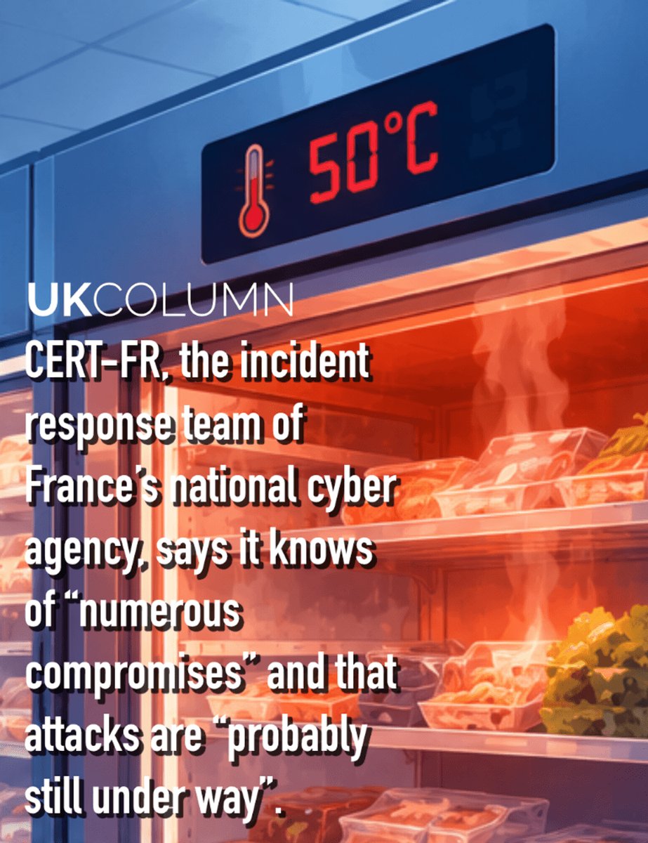 ukcolumn's tweet photo. Security incident targeting remote controllers of refrigeration installations causes tens of millions of euros lost.

To see more like this, subscribe to our weekly newsletter via our website:
https://t.co/1MmchhGh7J

#France #Refrigerator #Security https://t.co/4rr51pZjXg