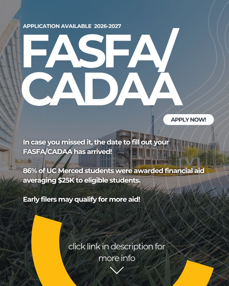 GO2UCMerced's tweet photo. Don't forget to apply for FAFSA/CADAA!! Apply here today Bobcat 👇🐾https://t.co/410CAnWxNu https://t.co/i0CSEPReD8
