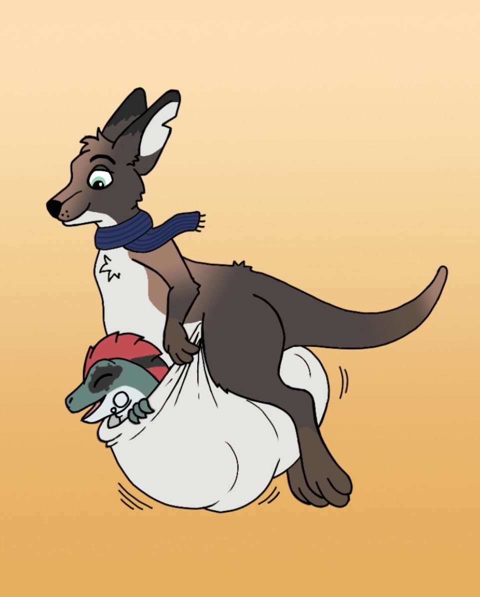 PterosFan77's tweet photo. Another gift for Donnie, this time a belated birthday gift! 

Was in the mood for a big, bulging, sagging pouch that’s heavily swaying between Eddy’s legs as he bounces along~ >\\\<

#pouch #kangaroo #iguana #pouching #bulges #pouching #furry https://t.co/GIA6zIM3J3