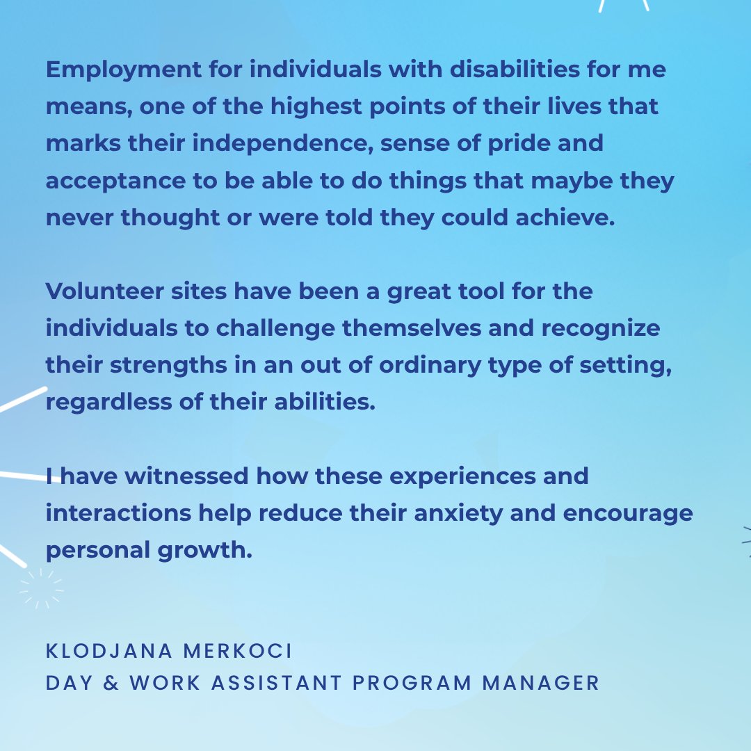 AbilityBeyond's tweet photo. 💙 #NDEAM Spotlight: Klodjana Merkoci

For Klodjana, employment represents independence, pride &amp; possibility. She has seen how work and volunteer opportunities help people recognize their strengths and grow.

#CelebratingValueAndTalent #DisabilityEmployment https://t.co/P2T2tfl7cU