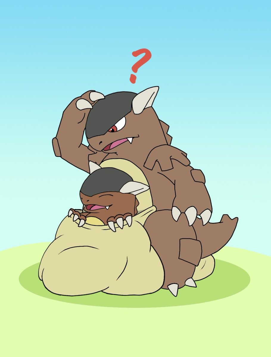 PterosFan77's tweet photo. A silly pic based on a scenario if Kangaskhans baby joey suddenly grew up into an adult in her mother’s pouch! >w< 

#pouch #kangaskhan #Pokemon #furry https://t.co/ZxiJOpYXiR