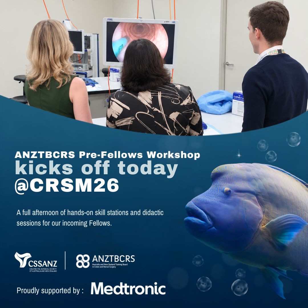 CSSANZORG's tweet photo. CRSM26 kicks off today with the ANZTBCRS Pre-Fellows' Workshop — hands-on skill stations and didactic sessions for our incoming trainees. GSA's Trainees' Day also runs today. Good luck to all involved!
#CRSM26 #CSSANZ @GeneralSurgAus https://t.co/A4CuheayQ1
