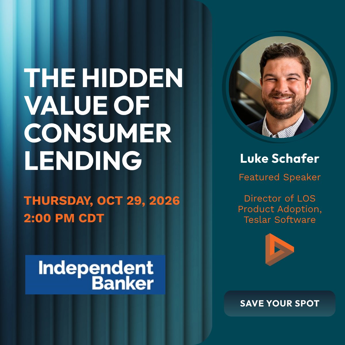 teslarsoftware's tweet photo. Consumer lending isn’t just about the loan. 

In our upcoming webinar, we'll explore why consumer lending matters to a bank’s commercial strategy, and show how Teslar makes them faster and more efficient to originate.

10/29 at 2pm CT

Register here: https://t.co/OI4FuyrQ5R https://t.co/F4clkzOulP