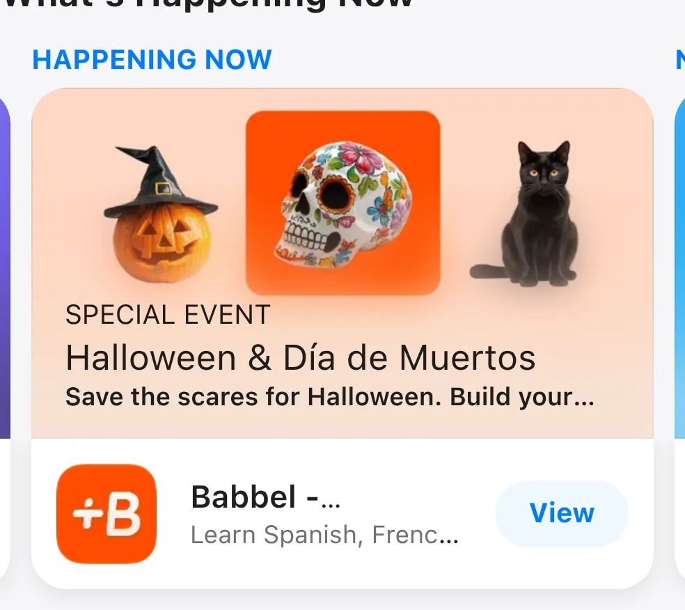 fellow_dev_io's tweet photo. Spotted 👀 Babbel in “Halloween &amp; Día de Muertos” on the US App Store 🇺🇸

Congrats, @babbel!

https://t.co/wvAZP1s1xp https://t.co/O7dHXGTVKs