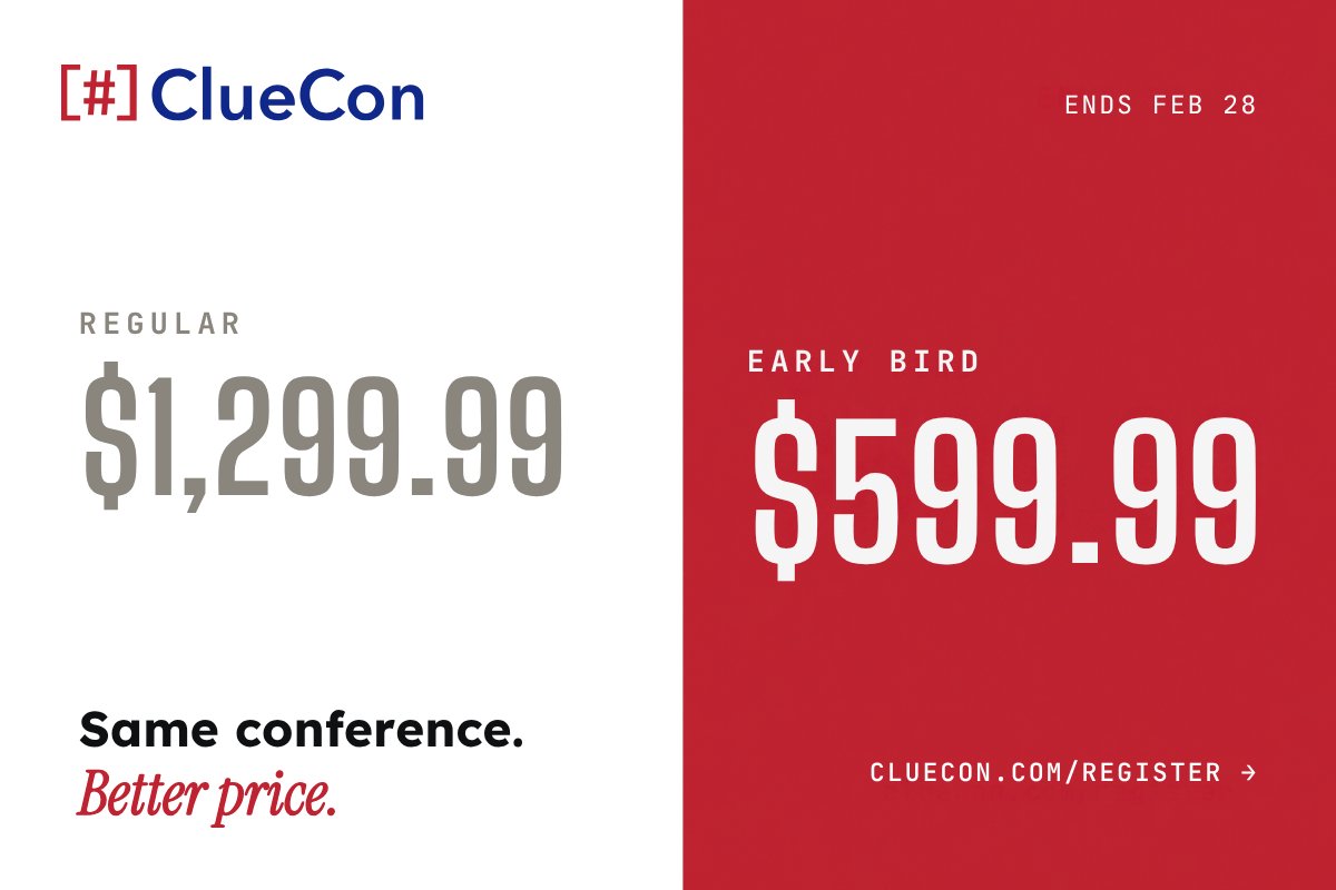 freeswitch's tweet photo. More tickets = better odds. 🎟️ At our best rate ($599.99), every registration comes loaded with 30 raffle tickets - your entries into daily drawings all event week, plus the MacBook grand-prize drawing. Register early to lock in over 50% off: https://t.co/C5QZDYdDU8 https://t.co/ZcO3b2BFPB