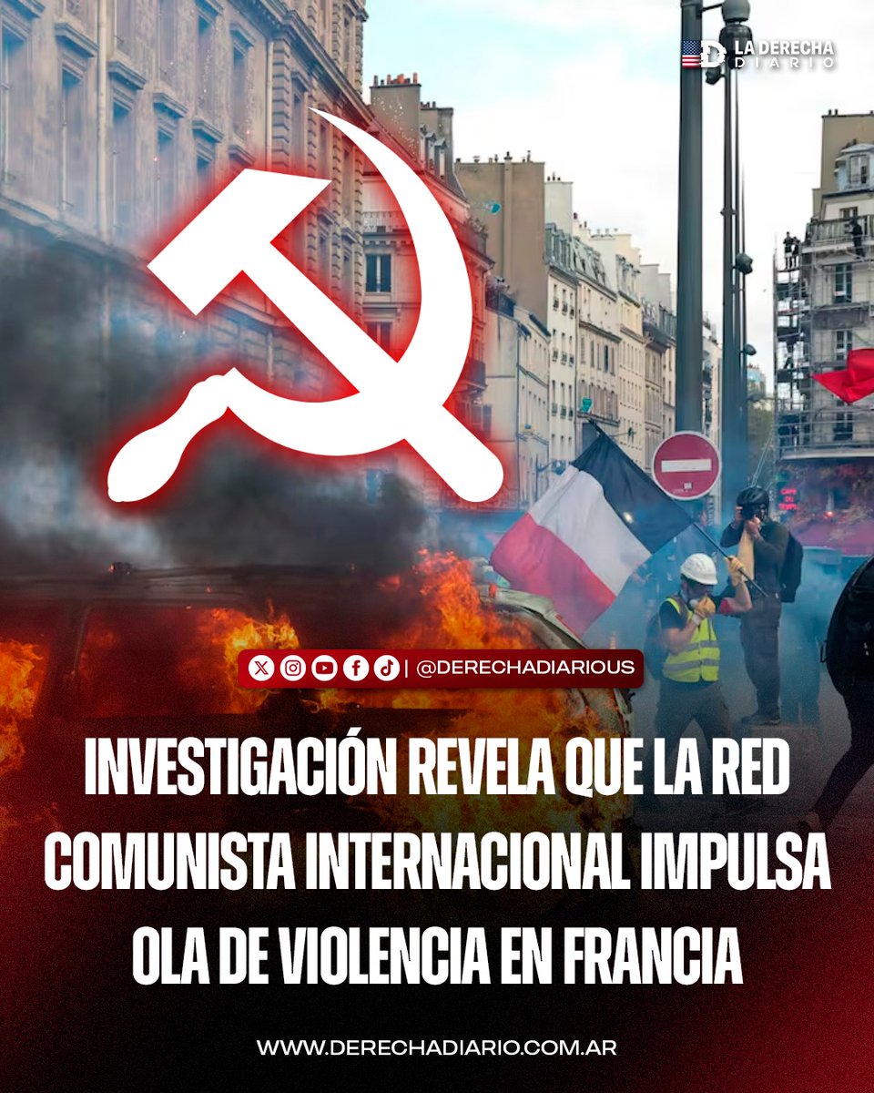 DerechaDiarioUS's tweet photo. 🚨🇺🇸🇫🇷🇪🇺 | LA IZQUIERDA QUIERE DESTRUIR EUROPA: Una reveladora investigación sacó a la luz la compleja trama internacional de extrema izquierda que articula y financia los violentos disturbios, saqueos e incendios que destruyen el territorio francés.

Organizaciones comunistas e islamistas integran una red coordinada para desestabilizar las instituciones y la paz social mediante la violencia en las calles.