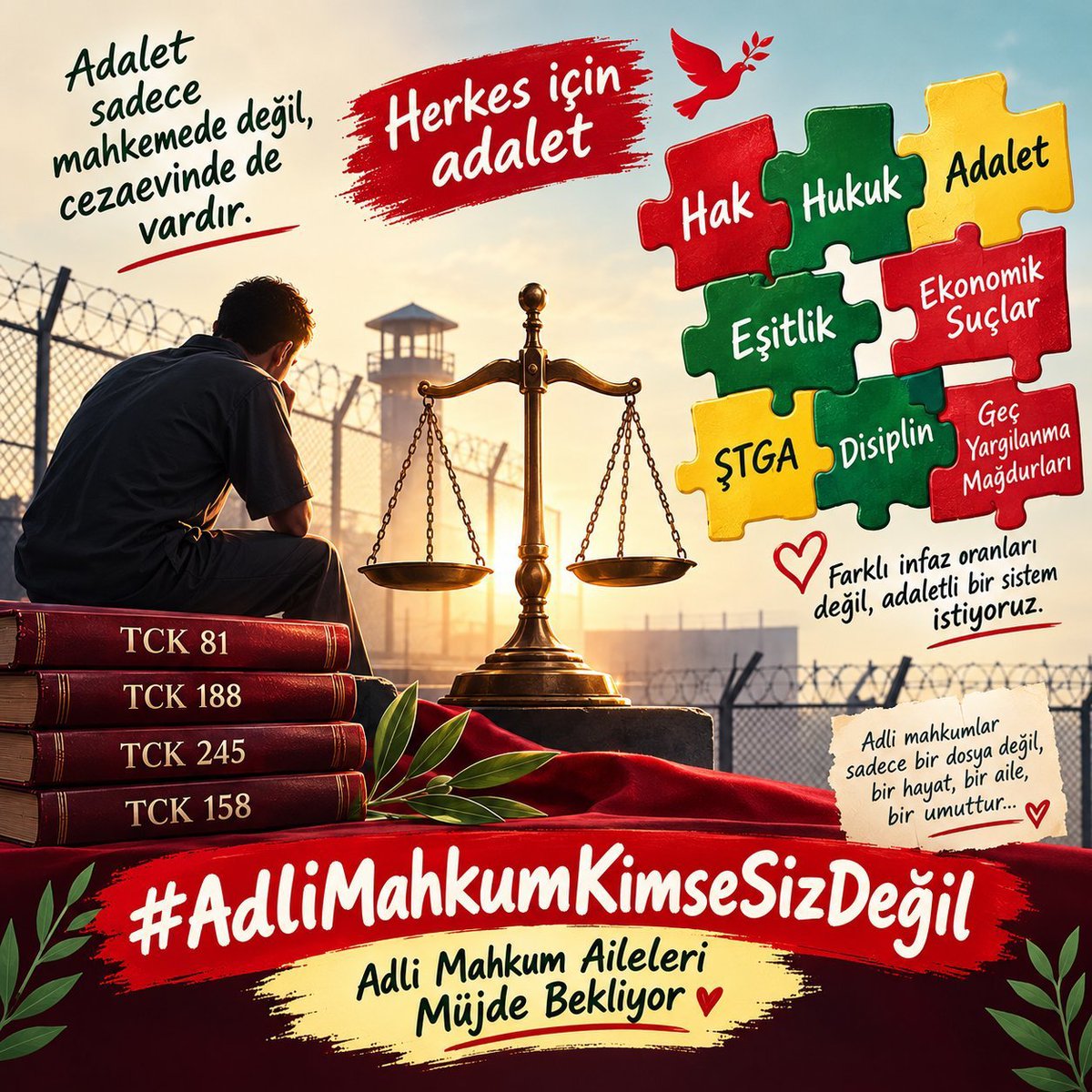 Kemalsnyy's tweet photo. @cuneytyuksel_ @yusufbeyazit60 Adalet Herkes İçindir
Adalet kişiye göre değişmemeli, infazda eşitlik sağlanmalıdır. Hiçbir aile görmezden gelinmemeli, hiçbir çocuk babasının özlemiyle baş başa bırakılmamalıdır. Biz adalet ve eşitlik istiyoruz!
#AdliMahkumKimseSizDeğil https://t.co/PMBK3vK7b8