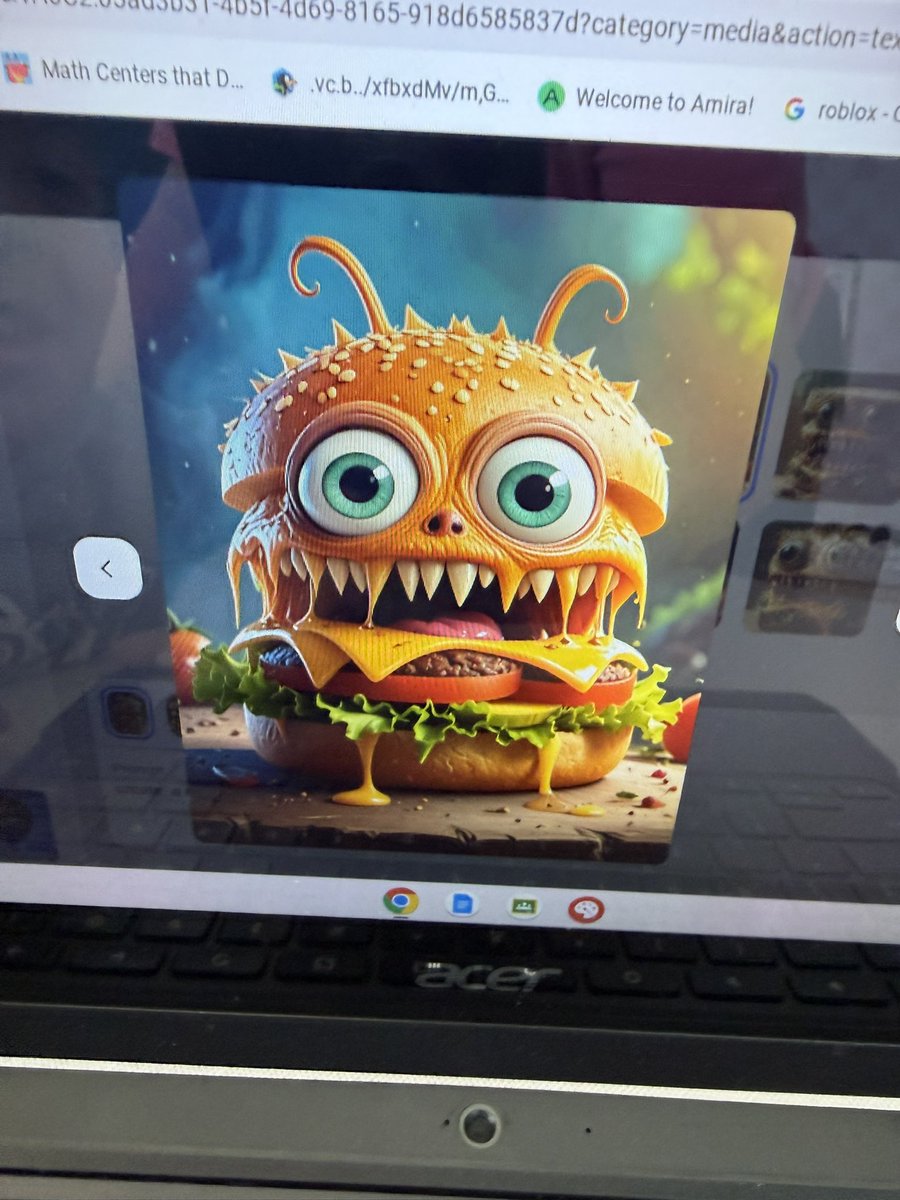MandiKMartinez's tweet photo. @ES_Farine students are using descriptive words and @AdobeExpress to create AI generated “monster” sandwiches after reading, Vampire Jam Sandwich! @IrvingLibraries @IrvingISD https://t.co/t0uz5CPZVu