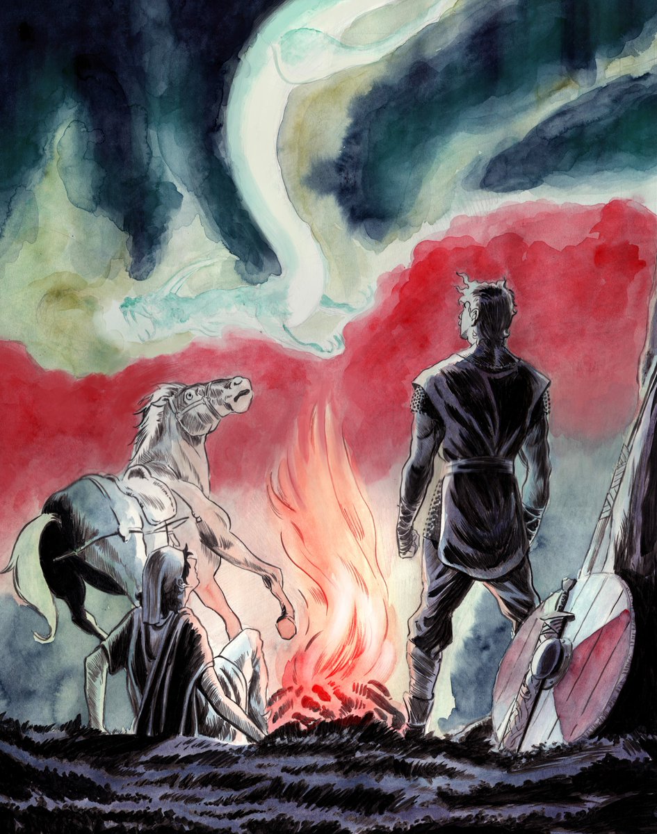 jholtillus's tweet photo. The first 4 pages sans text for PetraCor, my Anglo-Saxon graphic novel.

Each chapter is a self-contained episode. A early-medieval Twilight Zone structure with stories inspired by Dante, English and Celtic fable, and the real history of 8th century England.

I can't wait to start drawing creatures. The truly strange stuff. That's certainly a highlight.

But the heart of the story is two men --one a Saxon thegn whose life of bloody conflict has left him searching for meaning, and the other a young Lombardian exile whose aristocratic family was unseated by Charlemagne's conquests in Italy. With all lost, he lives in the present.

Thrown together, they wander the length of Albion on a path to the Holy Isle of Lindisfarne, navigating the layers of cultures that centuries of conquest had brought to the isle.

Saints, monsters, druids, wicked gods and men, nature and the ruins it has reclaimed pepper the road between Wintanceastre and Lindisfarne in Anno Domini 793.