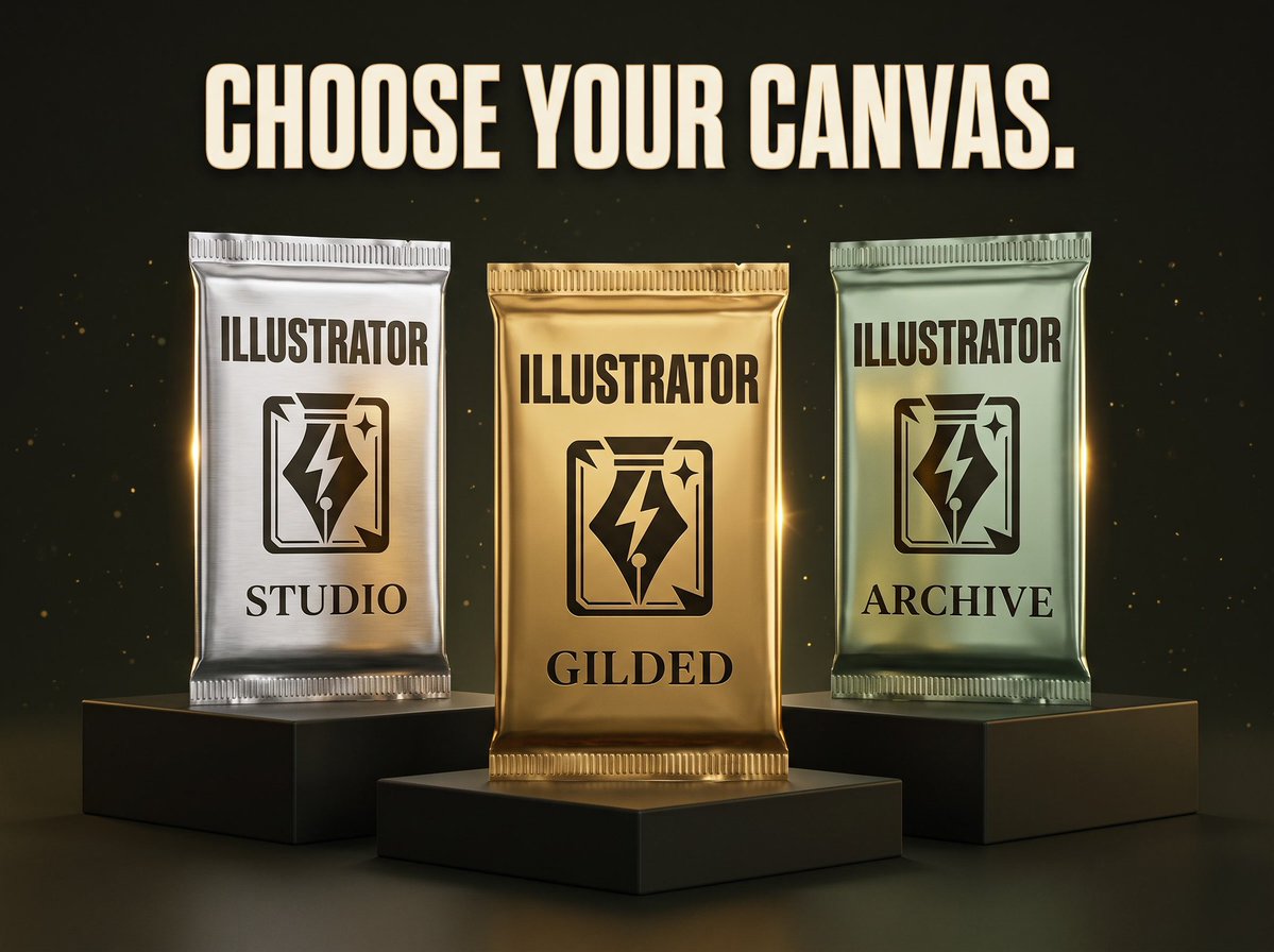 illustratorhq's tweet photo. Collectors know the hardest part: picking your first.

Introducing our pack designs:

STUDIO — silver.
ARCHIVE — sage.
GILDED — gold.

Which one are you opening?

CHOOSE YOUR CANVAS.
$ILLUSTRATOR https://t.co/4oVCDvz6na