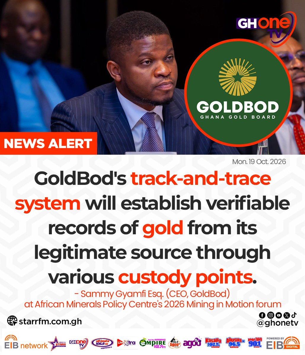 ghonetv's tweet photo. GoldBod's track-and-trace system will establish verifiable records of gold from its legitimate source through various custody points... - Sammy Gyamfi Esq. (CEO, GoldBod)
#EIBNetwork #GHOneTV
#GHOneNews #NewsAlert https://t.co/d1P4Z1i5nC