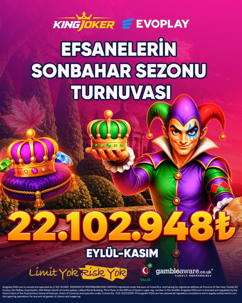 KingJokerResmi's tweet photo. 👑 SONBAHARIN EFSANELERİ #KINGJOKER'DE BULUŞUYOR!

🃏 #KingJoker ve Evoplay iş birliğiyle Efsanelerin Sonbahar Sezonu Turnuvası devam ediyor!
🍂 22.102.948 TL toplam ödül havuzuyla sonbahar atmosferi, Joker'in renkli dünyasında hayat buluyor.

🔗Güncel link profilde!
#FBvSLA Oğuz