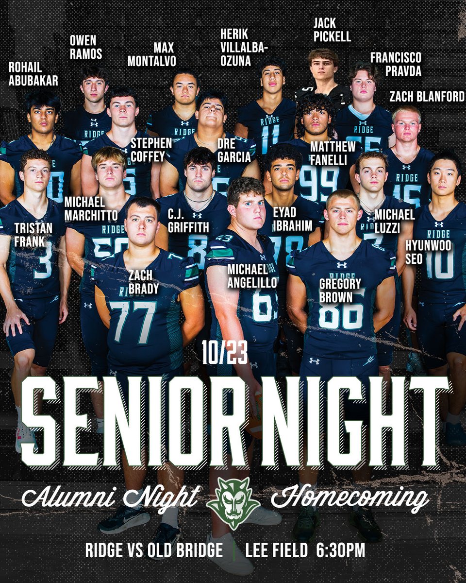 RedDevsFootball's tweet photo. 🏈 FRIDAY NIGHT | SENIOR NIGHT 🏈

Join us Friday night as we honor the Class of 2027 and celebrate their dedication, hard work, and commitment to Ridge Football!  🖤💚

🏈 Ridge vs. Old Bridge
📍 Lee Field
⏰ 6:30 PM

Pack the stands and let’s make it a night to remember! https://t.co/ZVNpP8XrOT