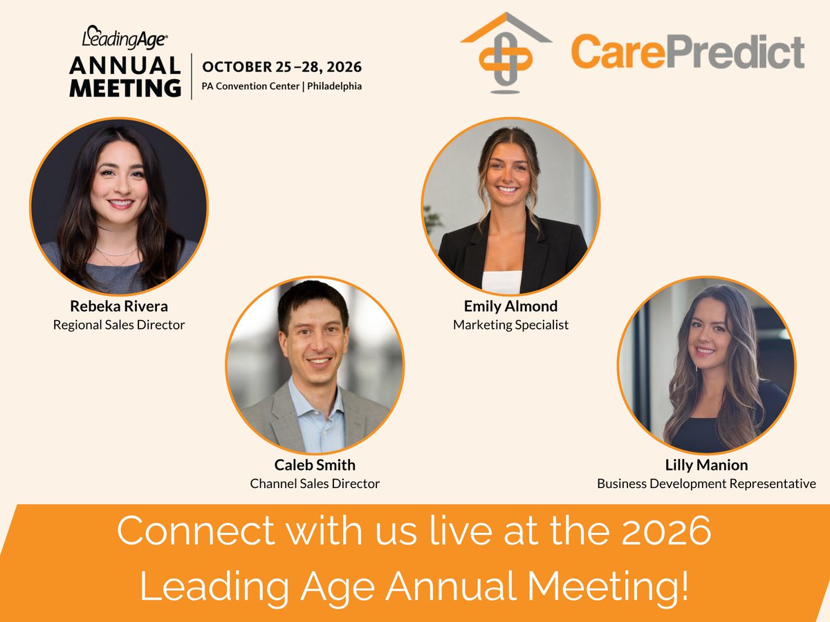 CarePredict's tweet photo. Philly-bound for @LeadingAge 2026! Visit Emily, Caleb, Lilly, and Rebeka at Booth 710 (Oct 25–28) to see how CarePredict's Resident Care Platform elevates senior care.
#SeniorCare #SeniorLiving https://t.co/ePE93EnvgN