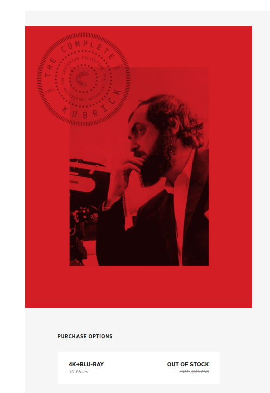 javier078's tweet photo. THE COMPLETE KUBRICK is OUT OF STOCK!

Some people complained about the price when it was announced (even at 50% off), they even called Criterion "the end of cinema", seems it was just a minority. https://t.co/w6u3IsR0q6