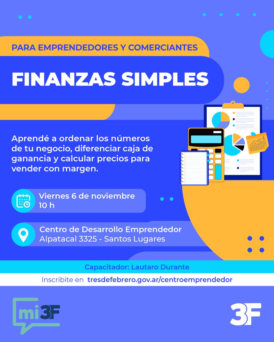 Municipalidad3F's tweet photo. 📝✅ En el Centro de Desarrollo Emprendedor de #SantosLugares te espera con cuatro talleres imperdibles pensados para emprendedores y comerciantes de #TresDeFebrero:

Conocé más o inscribite en 👉 https://t.co/iLOkoc5hVK https://t.co/udo214ErI2