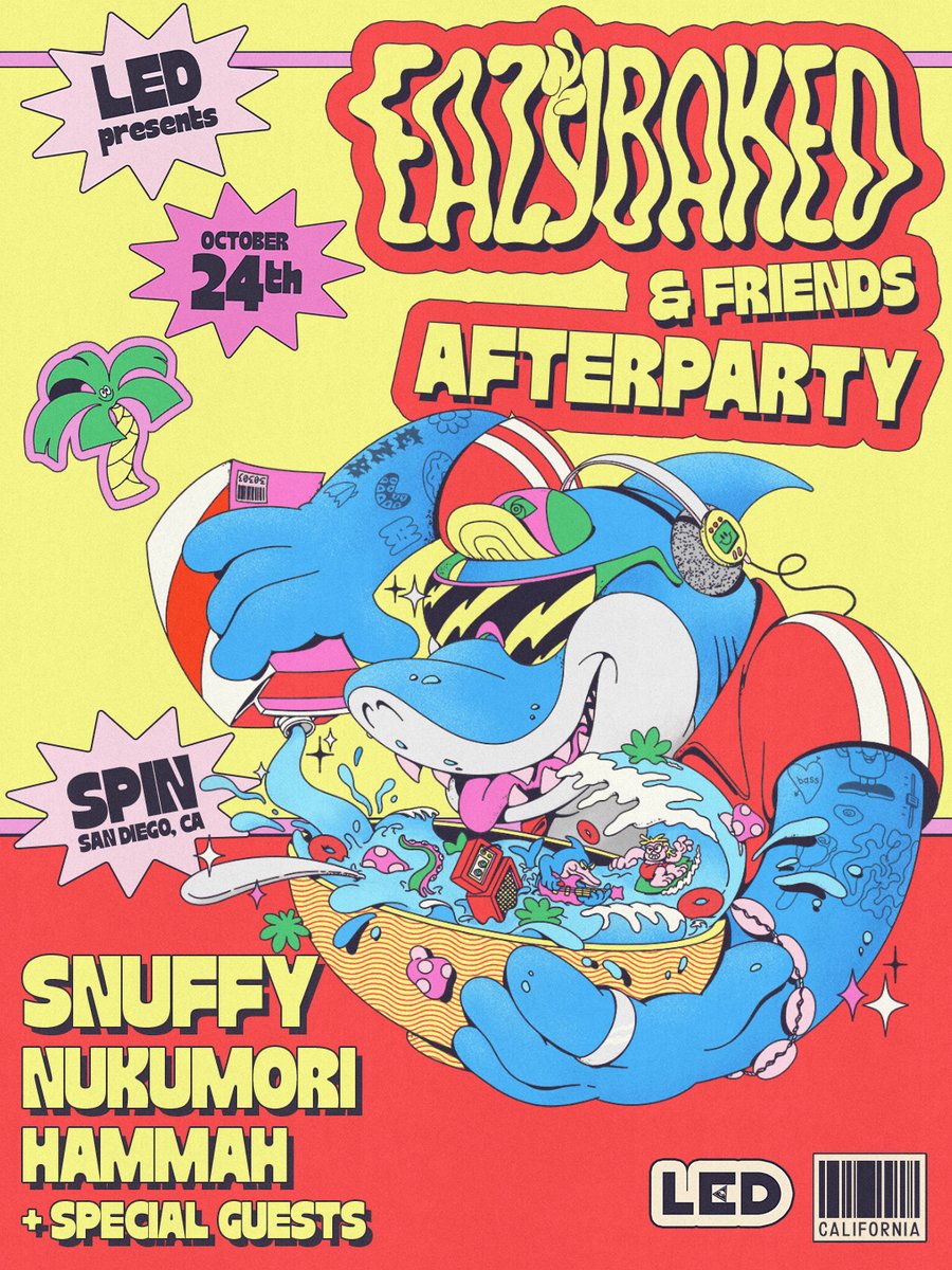 LEDpresents's tweet photo. JUST ANNOUNCED 🚨 @eazybaked keep the night going with the official after party at Spin THIS SATURDAY, October 24.

Tickets go on sale TOMORROW — Wednesday, October 21 at 12PM PT. 

GET THE LINK 🔔 https://t.co/7YZFyWCDuq https://t.co/GRaWQo7ivb