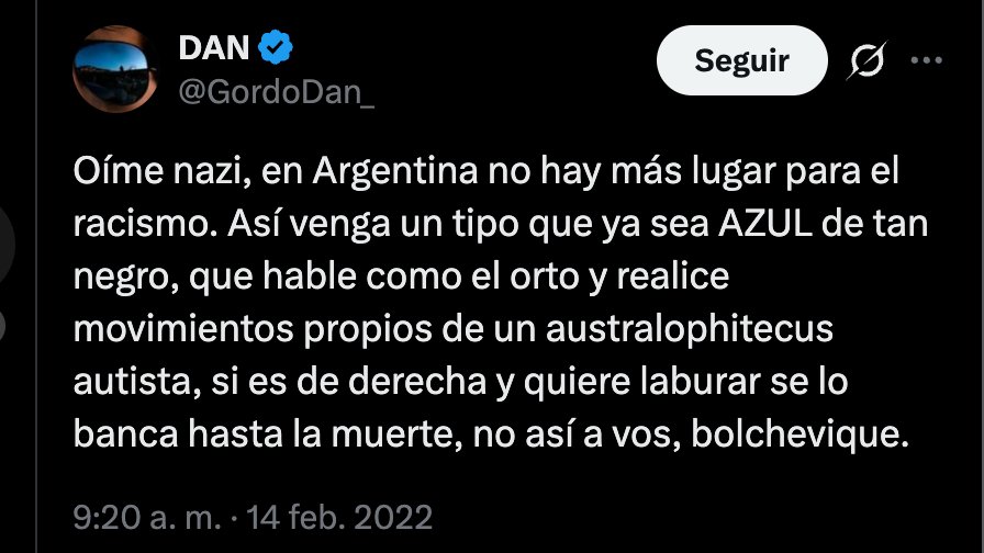 TuckerGringo's tweet photo. Si sos un argentino que se enorgullece de:

~ su herencia étnica 🩸
~ su acento rioplatense 🇦🇷
~ sus gestos con las manos 🤌

…y querés preservar esto y no llenar el país de africanos, entonces Gordo Dan te va a llamar RACISTA. https://t.co/60ko3Ky2xe