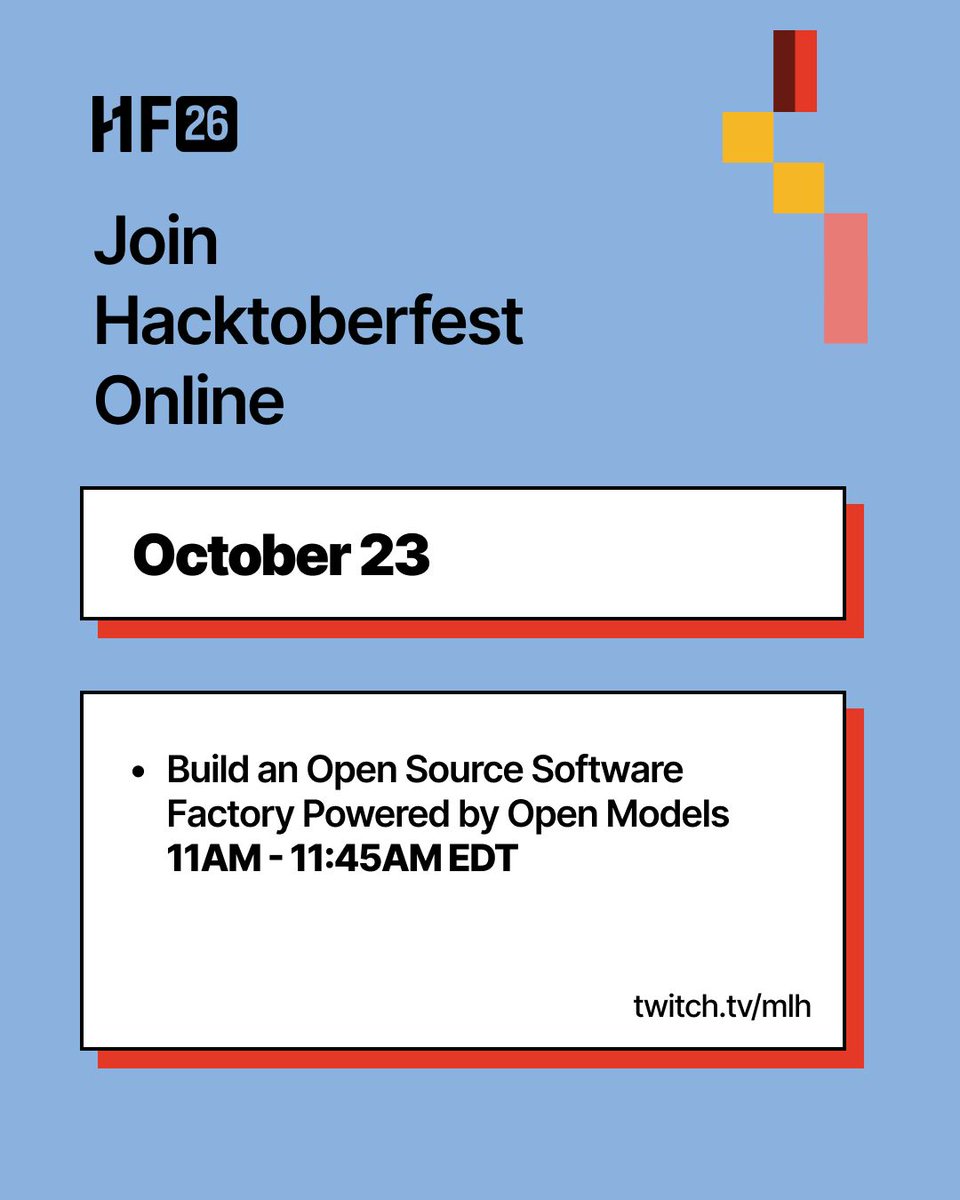 hacktoberfest's tweet photo. Looking for more ways to participate in Hacktoberfest?

Join us online this week for another great lineup of streams.

See the full schedule at https://t.co/EG1FPjTyDi https://t.co/WT8pfzGi9L