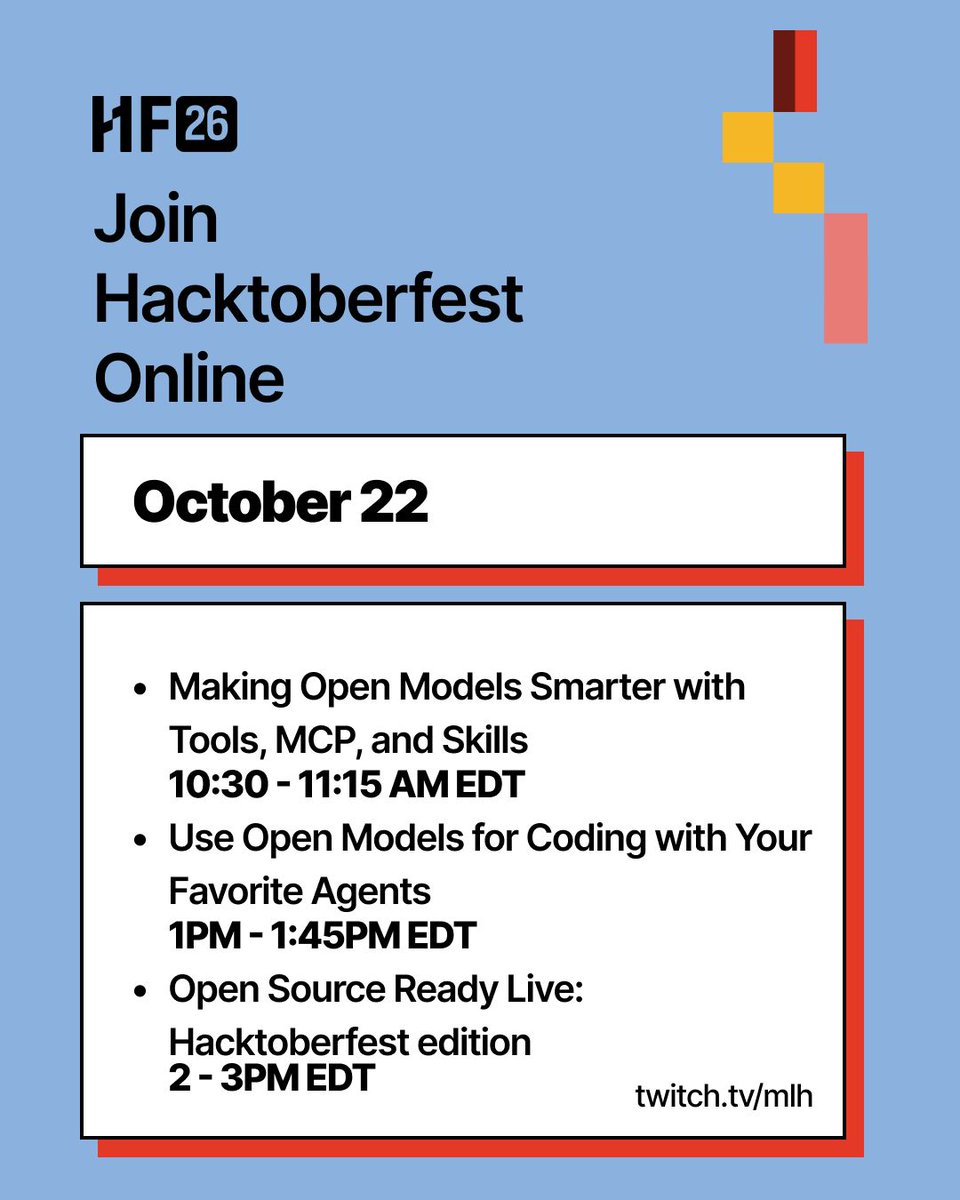 hacktoberfest's tweet photo. Looking for more ways to participate in Hacktoberfest?

Join us online this week for another great lineup of streams.

See the full schedule at https://t.co/EG1FPjTyDi https://t.co/WT8pfzGi9L