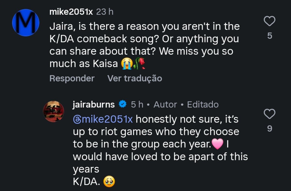 kdabrasil's tweet photo. 🚨 | JAIRA BURNS FALA SOBRE SUA AUSÊNCIA NO K/DA!

Questionada por fãs sobre não retornar como a voz de Kai'Sa em #FIRESTARTER, Jaira respondeu: “Não foi minha escolha”.

Ela afirmou que a decisão cabe à Riot Games e que adoraria ter participado do comeback de 2026. https://t.co/YPUYgV3nxA