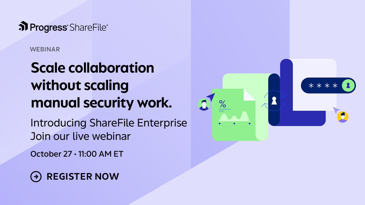 sharefile's tweet photo. As collaboration expands, so do security challenges. 🛡️ 

Join the live Progress ShareFile Enterprise webinar to discover how to strengthen governance, protect sensitive information &amp; reduce manual security effort.

 📅 Oct 27 ⏰️ 11 AM ET

 Register: https://t.co/svcVjwj6EZ https://t.co/CQ1Vbsk3dp