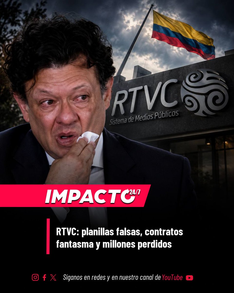 Impacto24_7's tweet photo. 🚨 NO PARAN LOS ESCÁNDALOS DE RTVC | Planillas de seguridad social presuntamente falsificadas, pagos irregulares a contratistas y un hueco que abarca desde 2023 hasta 2026. Todo ocurrió bajo el gobierno Petro. La propia entidad tuvo que denunciar ante Fiscalía, Procuraduría y Contraloría. El medio público del Estado, convertido en caja menor. ¿Cuánto más saldrá a la luz?