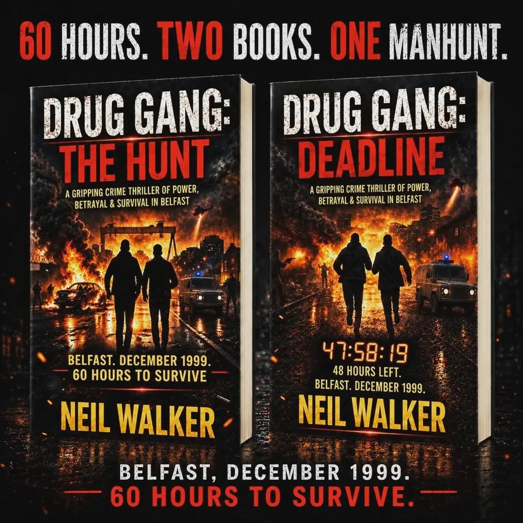 neilwalkerwrote's tweet photo. @HColumns The final countdown… 2 days to go! ⏳

📙 BOOK 2 — DRUG GANG: DEADLINE

🗓 22 October 2026

https://t.co/G9KAY8TYGw

Out now! 💥

📕 BOOK 1 — DRUG GANG: THE HUNT

https://t.co/vAhy5TXnIk 

60 HOURS. TWO BOOKS. ONE MANHUNT.

#Belfast #IrishCrime #ThrillerBooks https://t.co/bu1g7YM25N