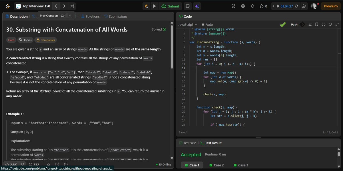 shivam_dev1690's tweet photo. I was expecting TLE but all the test case is passed 
I wise I apply the brute force which give me TC of (n*m*k) plus SC - (m) 

some times leetcode blows my mind
now I am gonna give a try to optimize this..
I spend this question nearly 40min unFocus

#LeetCode #dsa #Consistency https://t.co/d8dIaIzJCi