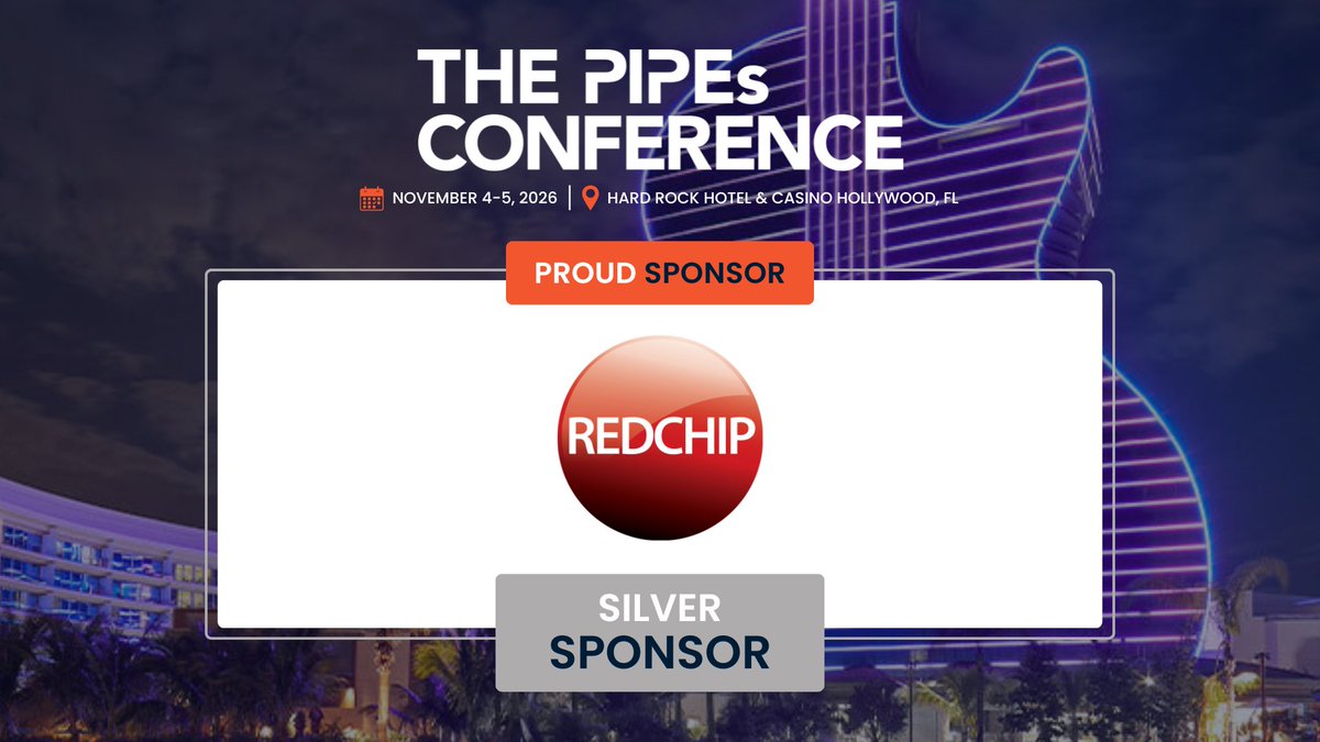 DealFlowEvents's tweet photo. Welcome RedChip Companies, joining the PIPEs Conference as a Silver Sponsor Nov. 4-5, 2026 in Hollywood, FL. 

This is the largest event devoted to private investment in public equity. 

Register now.
https://t.co/how5vAMpcW

#PIPEsConference
@RedChip https://t.co/VlSn18QZKR