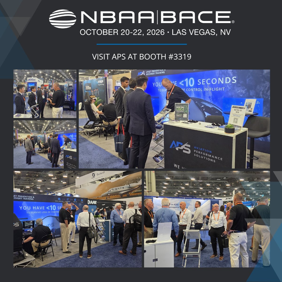 apstraining's tweet photo. #NBAA2026 is underway! We're at Booth #3319, where DQ is giving visitors a firsthand experience of spatial disorientation through our immersive VR demonstrations. 

If you're at the show, stop by to experience it for yourself, meet the APS team, and talk aviation safety with us!

Tomorrow, join APS and aviation safety leaders for a live discussion on tackling Loss of Control In-flight through a more proactive, measurable approach to Safety Management Systems (SMS). Join us online: https://t.co/IJYoBjZiLF

#uprt #pilotsafety #bizav