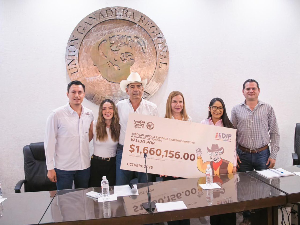 solangelochoa's tweet photo. El Gobierno de Sonora recibe un donativo de más de 1.6 millones de pesos para fortalecer la asistencia social a través del DIF. La Unión Ganadera Regional de Sonora demuestra su compromiso con la comunidad. #DIFSonora #Solidaridad #ExpoGan2026

 https://t.co/rv5e1hq9B9 https://t.co/0TQFK90IXG
