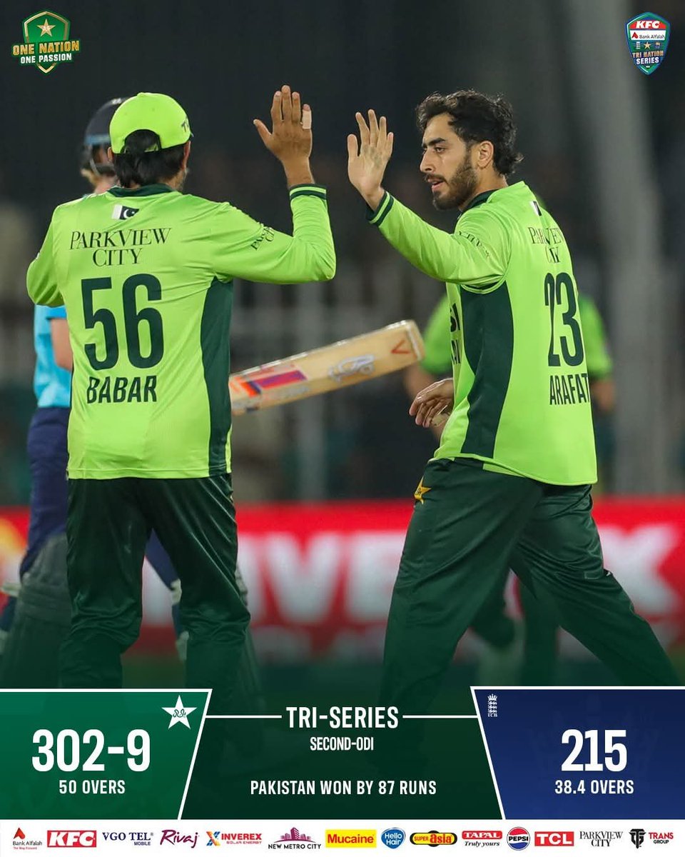 PCBLive_PAK's tweet photo. Fifty and six wickets - One unforgettable all-round show! 🔥

Arafat Minhas stars as Pakistan beat England by 87 runs to make it two wins from two in the ODI tri-series 🏏

#PAKvENG | #BackTheBoysInGreen | #CricketKaJashan https://t.co/5pUkAN2m9v