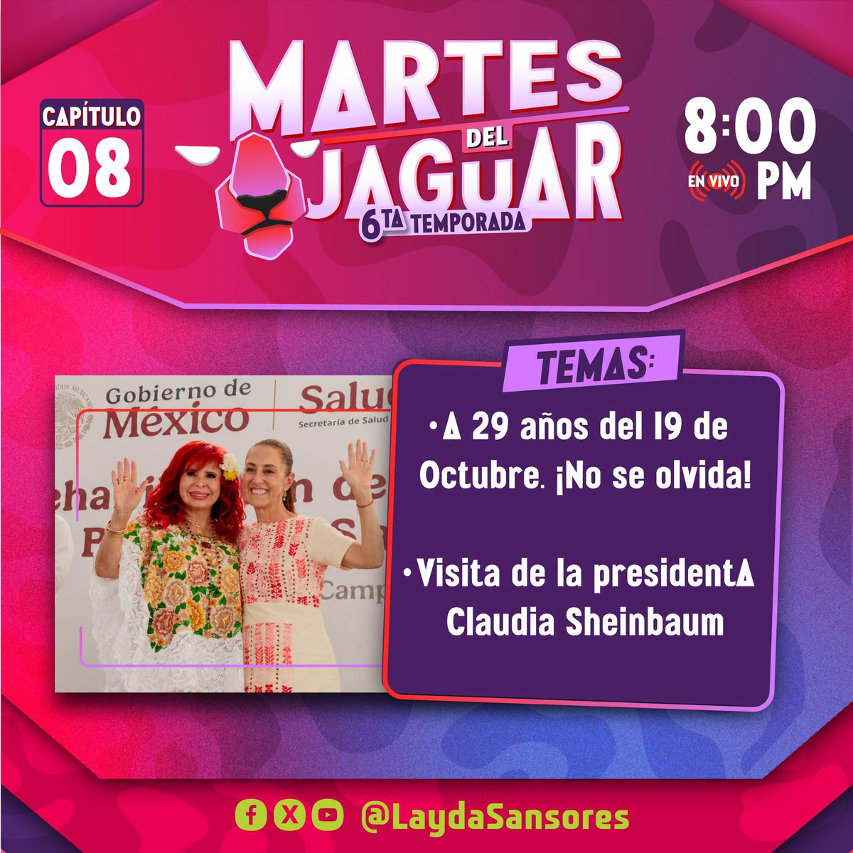 SECTURCampeche's tweet photo. Hoy en el #MartesDelJaguar hablaremos sobre el 19 de octubre de 1997 y la visita de nuestra querida PresidentA Claudia Sheinbaum Pardo.
Nos vemos a las 8:00PM. https://t.co/0IhEuWPTtA