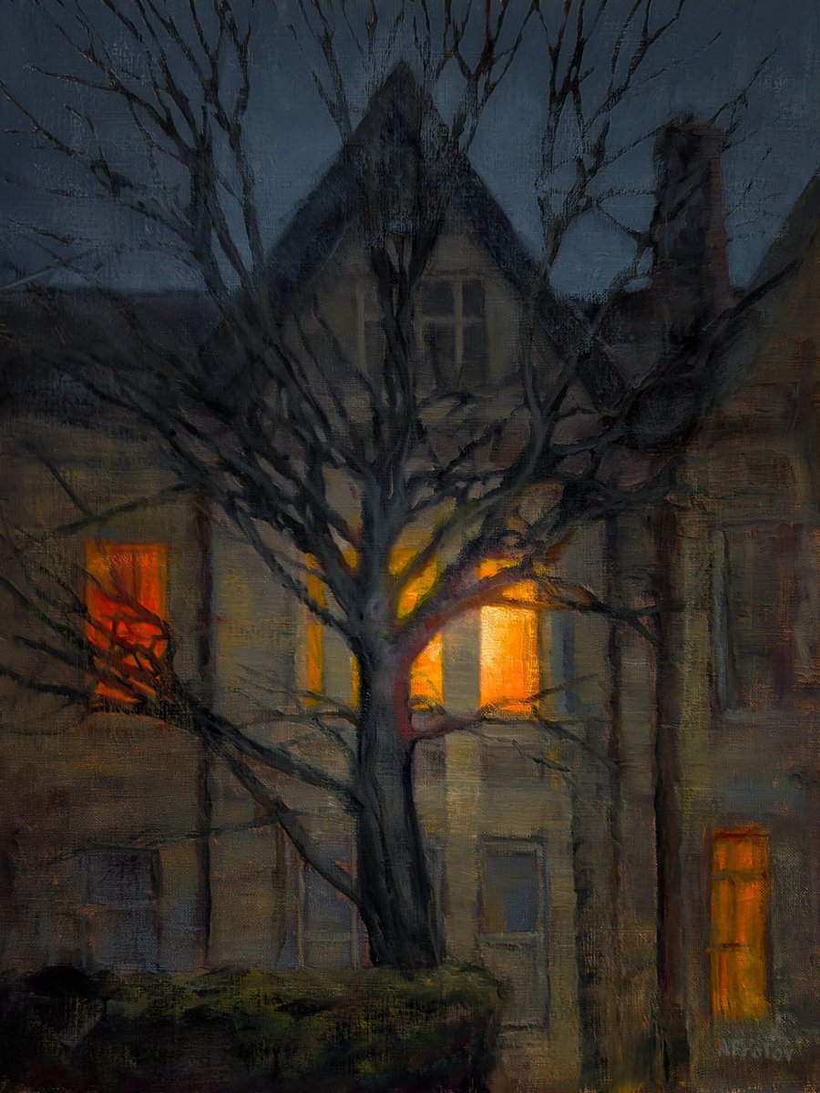 fraveris's tweet photo. Andrii Frolov 

(Ukrainian Artist, born 1980)

"Mansion", 2026. Oil Painting on Hardboard, https://t.co/B3mn2cB64o