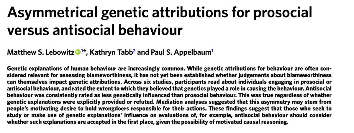 xphilosopher's tweet photo. There hasn't been enough attention to this amazing result, and I'd love to hear ideas about how to explain it

Participants are given a story about a morally bad behavior that it is due to genetics. Then they are asked the simplest possible question: Is it due to genetics? https://t.co/N1mZlLIgL9