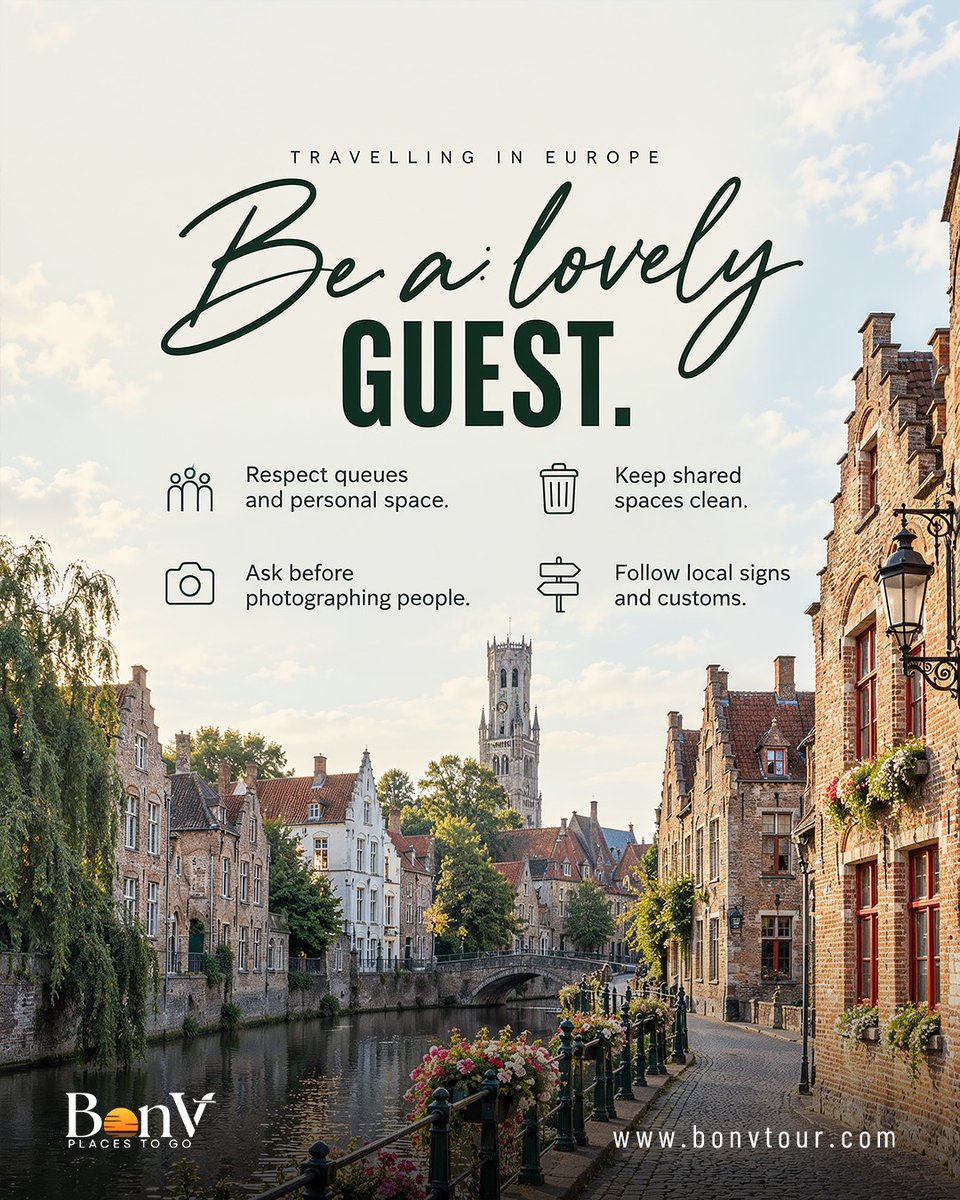 olsenjasmizv's tweet photo. Be a considerate guest! Create wonderful European memories by respecting local culture: queue patiently, respect personal space, keep shared areas clean, ask before taking photos, and follow local signs and customs. Plan your journey wisely. https://t.co/131k97SE9f