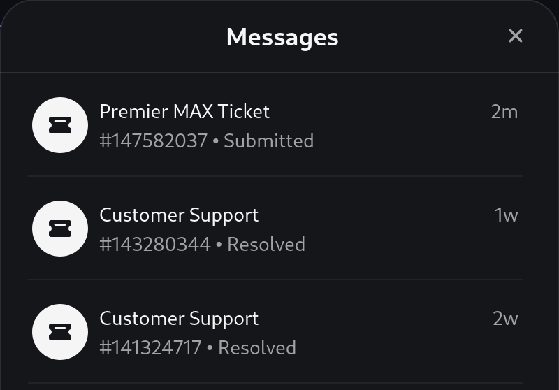 redcathode's tweet photo. apparently my polymarket us support tickets are "Premier MAX" now lol https://t.co/tLuucetE8G